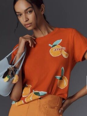 Fruit Graphic Tee - Women's Orange Short Sleeve Top